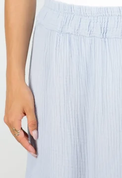 Lichtblauwe Mousseline Maxi Rok met Elastische Taille