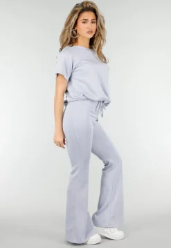 Lichtblauwe One Shoulder Top met Ingewerkte Top en Stretch