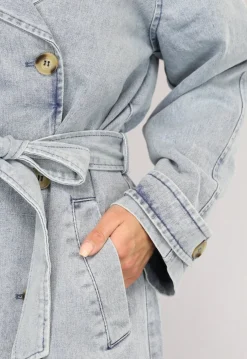 Lichtblauwe Oversized Denim Trenchcoat met Ceintuur