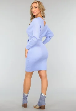 Lichtblauwe Rib Jurk met Ceintuur