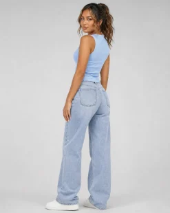 Lichtblauwe Rib Top met Ritssluiting en Stretch