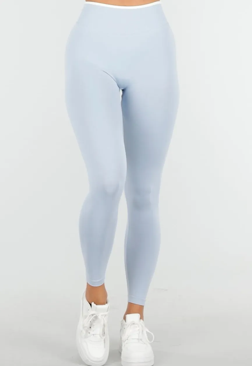 Lichtblauwe Sportlegging met Hoge Taille en Stretch