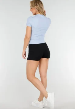 Lichtblauwe Sporttop met Ronde Hals en Korte Mouwen Stretch