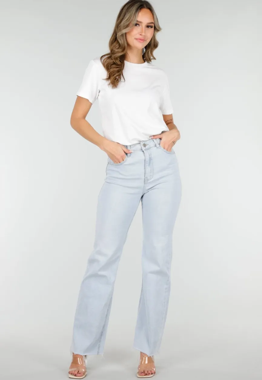 Lichtblauwe Straight Leg Jeans met High Waist