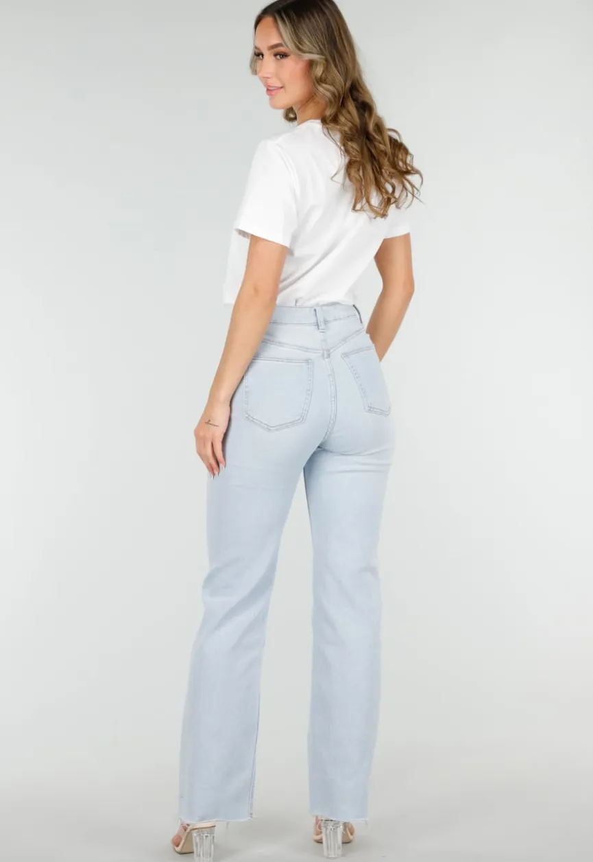 Lichtblauwe Straight Leg Jeans met High Waist