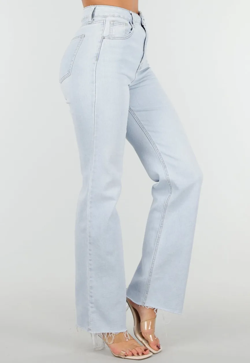 Lichtblauwe Straight Leg Jeans met High Waist