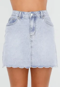 Lichtblauwe Stretch Denim Rok met Geschulpte Zoom