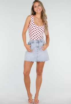 Lichtblauwe Stretch Denim Rok met Geschulpte Zoom