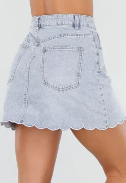 Lichtblauwe Stretch Denim Rok met Geschulpte Zoom