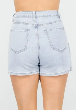 Lichtblauwe Stretch Denim Skort met Strassdetails op Zakken