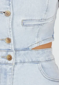 Lichtblauwe Stretch Playsuit Mouwloos met Cut-out en gilet look