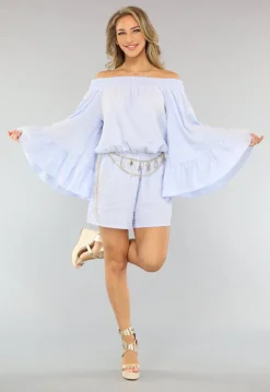 Lichtblauwe Stretch Playsuit van Mousseline Stof