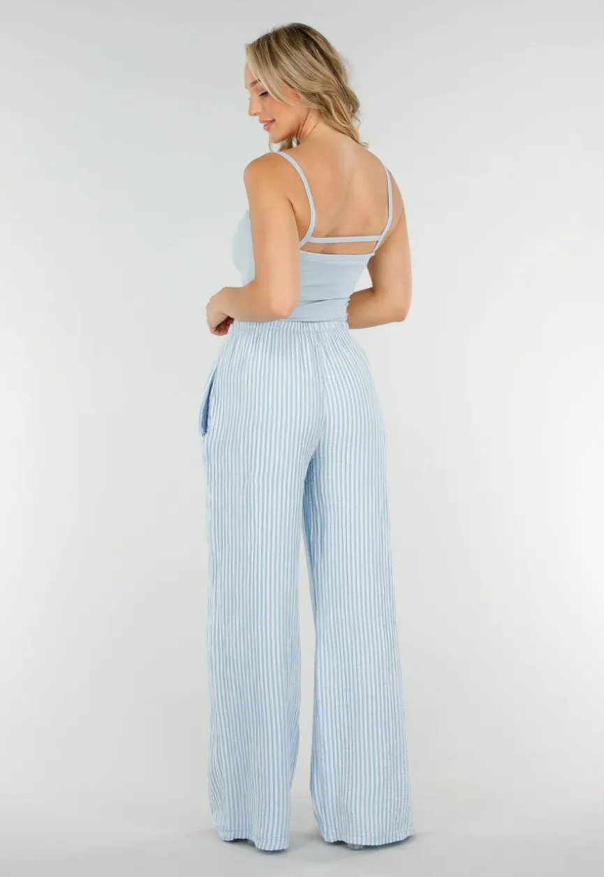 Lichtblauwe Stretch Top met Cut-Out, Pads en Smalle Bandjes
