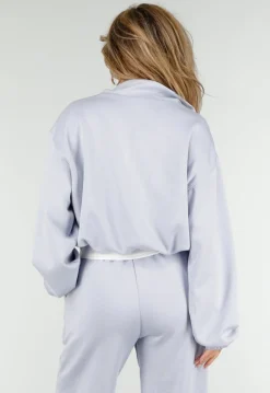 Lichtblauwe Sweater met Halve Rits en Elastische Boorden