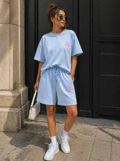 Lichtblauwe Two Piece Set met T-Shirt en Shorts