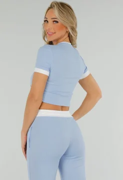 Lichtblauwe Two Piece Set met Lange Broek en Korte Top met Colorblockingdetails
