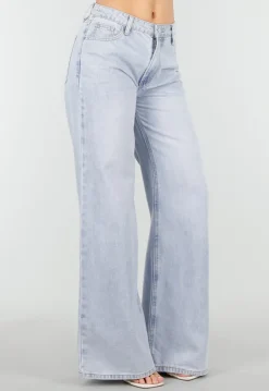 Lichtblauwe Wide Leg Jeans met Backprint en Stretch