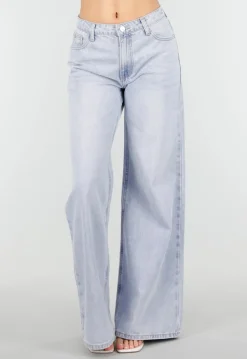 Lichtblauwe Wide Leg Jeans met Backprint en Stretch