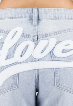 Lichtblauwe Wide Leg Jeans met Backprint en Stretch