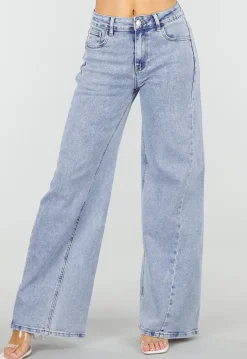 Lichtblauwe Wide Leg Jeans met Mid Waist