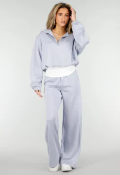 Lichtblauwe Wide Leg Joggingbroek met Elastische Taille en Stretch