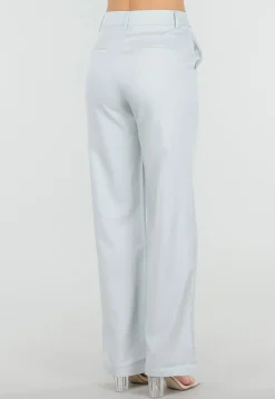 Lichtblauwe Wide Leg Pantalon met Steekzakken en Paspelzakken