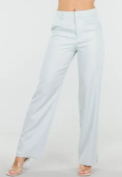 Lichtblauwe Wide Leg Pantalon met Steekzakken en Paspelzakken