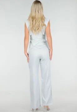 Lichtblauwe Wide Leg Pantalon met Steekzakken en Paspelzakken