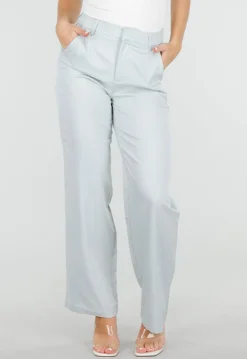 Lichtblauwe Wide Leg Pantalon met Steekzakken en Paspelzakken