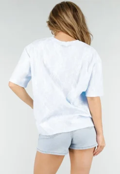 Lichtblauw Kanten T-shirt met Korte Mouwen en Ronde Hals