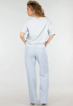 Lichtblauw Katoenen T Shirt met V Hals