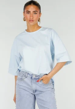Lichtblauw Oversized T-Shirt met Korte Mouwen en Backprint
