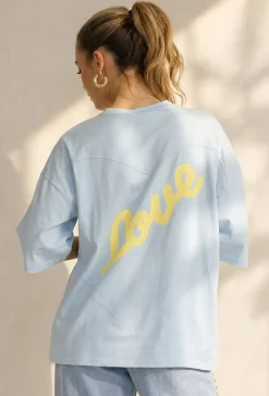 Lichtblauw Oversized T-Shirt met Korte Mouwen en Backprint