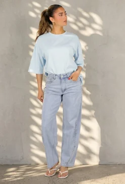 Lichtblauw Oversized T-Shirt met Korte Mouwen en Backprint