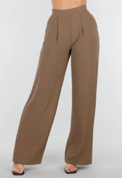 Lichtbruine Linnenlook Broek met Rechte Pijpen