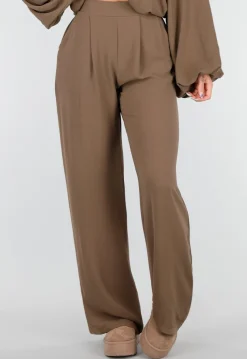 Lichtbruine Linnenlook Broek met Rechte Pijpen