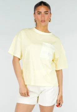 Lichtgeel Gestreept Oversized T-shirt met Iconic Opdruk