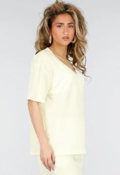 Lichtgeel V Hals T Shirt van Katoen
