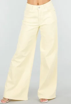 Lichtgele Extra Wide Leg Jeans met High Waist en Rechte Wijde Pijpen