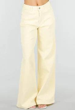 Lichtgele Extra Wide Leg Jeans met High Waist en Rechte Wijde Pijpen