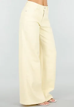 Lichtgele Extra Wide Leg Jeans met High Waist en Rechte Wijde Pijpen