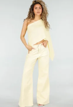 Lichtgele Extra Wide Leg Jeans met High Waist en Rechte Wijde Pijpen