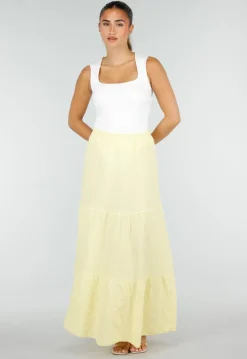 Lichtgele Mousseline Maxi Rok met Elastische Taille