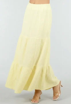 Lichtgele Mousseline Maxi Rok met Elastische Taille