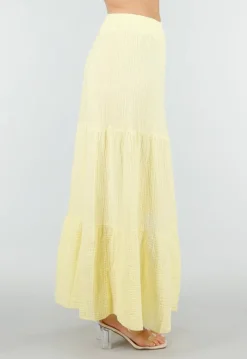 Lichtgele Mousseline Maxi Rok met Elastische Taille