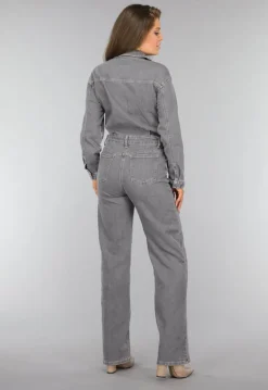 Lichtgrijze Denim Jumpsuit met Stretch