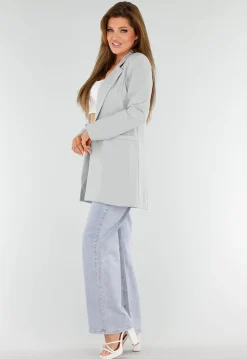 Lichtgrijze Halflange Stretch Blazer