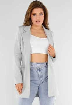 Lichtgrijze Halflange Stretch Blazer