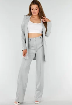 Lichtgrijze Halflange Stretch Blazer