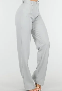 Lichtgrijze Pantalon met Stretch en Rechte Pijpen